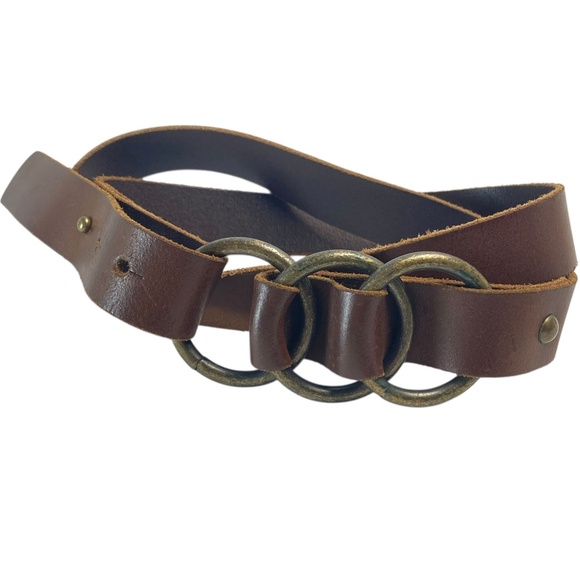 CANDIE’S Leather Belt Triple Ring Buckle Distressed Brown Y2K - Picture 1 of 8